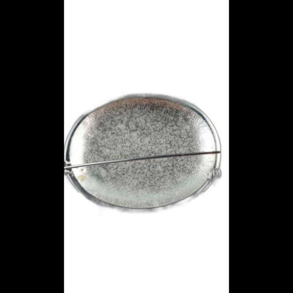 Vintage Japanese Enamel on Metal Brooch 2 1/2 inch wide x 1 3/4 inches tall - Picture 2 of 3